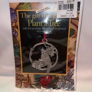 Pewter Ornament Cardinal w/Flowers